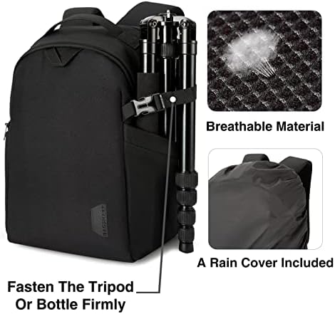 BAGSMART Small Camera Bag Backpack, DSLR SLR Camera Case Fits 13.3 Inch Laptop, Waterproof Photography Backpacks with Rain Cover Tripod Holder for Women Men, Black - Image 4