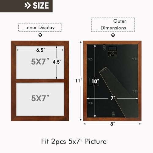 Golden State Art, 5x7 Double Picture Frame, Displays Two 5x7 Photos (Brown) - Image 4