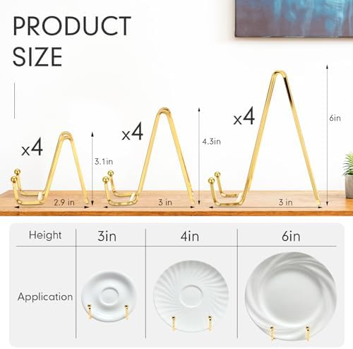 Kenning 12 Pieces Gold Plate Stands Easel Display Holder Metal Book Display Stand Tabletop Picture Frame Holder Photo Square Iron Easel Decorative for Kitchen Office Room Artistic Work(3 Sizes) - Image 2