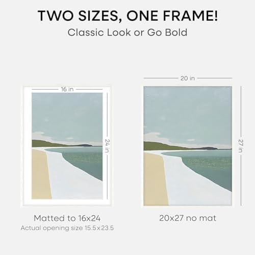 Homeforia 20x27 White Oak Picture Frame, High-End Wood, 16x24 Mat, Glass - Image 2