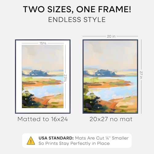 Homeforia 20x27 Blue Picture Frame, High-End Metal, 16x24 Mat, Glass - Image 2