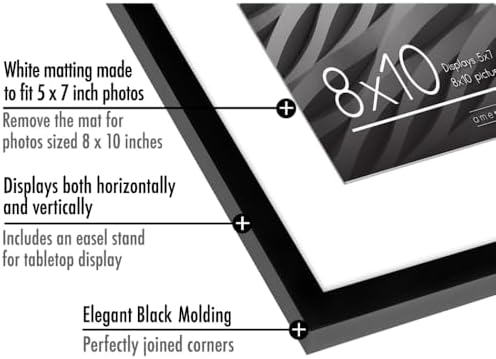 Americanflat 8x10 Picture Frame with Shatter-Resistant Glass - Use as 5x7 Frame with Mat or Display 8x10 Photo Without Mat - Streamline Collection - Picture Frames for Tabletop and Wall - Black - Image 3