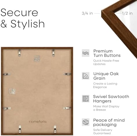 Homeforia 14x20 Brown Oak Diploma Frame, High-End Wood, 8.5x11 Mat, Glass - Image 3