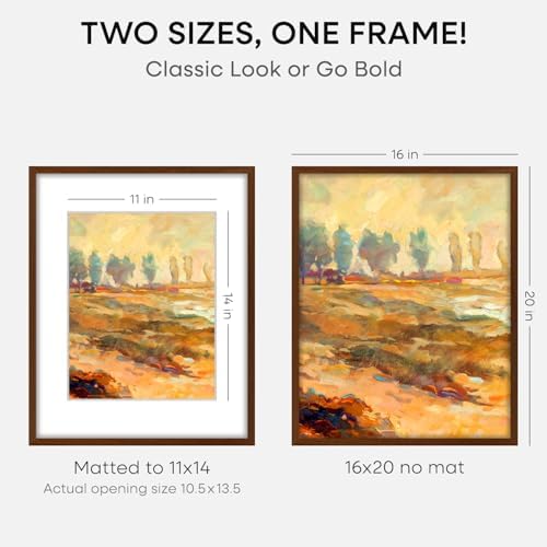 Homeforia 16x20 Brown Oak Picture Frame, High-End Wood, 11x14 Mat, Glass - Image 2