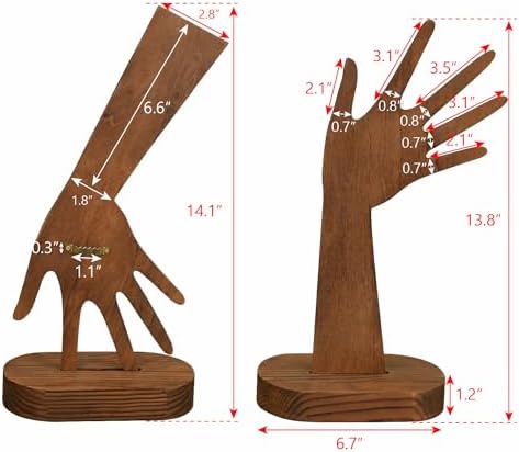 MOOCA 2 Pcs Set Multi-Functional Tabletop or Wall-Mountable Wooden Hand-Shaped Jewelry Display Stand For More Bracelet Storage, Premium Real Wood Sturdy Base, Brown Color - Image 2