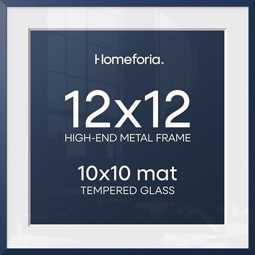 Homeforia 12x12 Blue Picture Frame, High-End Metal, 10x10 Mat, Glass by Homeforia