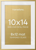 Homeforia 10x14 Gold Picture Frame, High-End Metal, 8x12 Mat, Glass by Homeforia