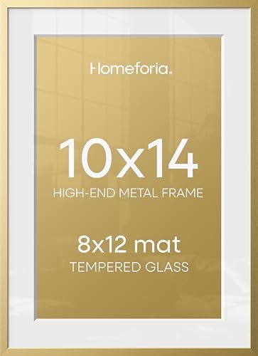 Homeforia 10x14 Gold Picture Frame, High-End Metal, 8x12 Mat, Glass by Homeforia