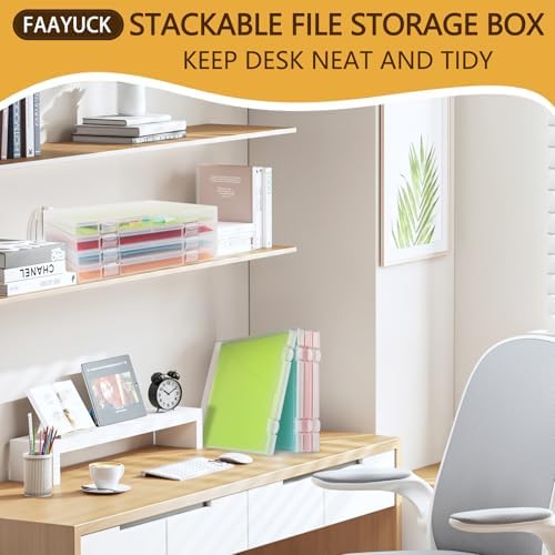 12x12 Inch Scrapbook Paper Storage, 4 Pack Plastic Paper Storage Box with Colorful Tab, Clear Stackable Paper Organizer for Paper, File, Photo, Craft Supply, Puzzle, Office Supply, Vinyl Sheet - Image 5
