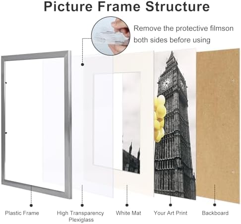 12x16 Picture Frames Set of 6 with Plexiglass, Display Pictures 8.5x11 with Mat or 12x16 Without Mat for Wall Mounting, Silver - Image 3