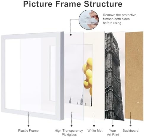 8x8 Picture Frame Set of 6, Display Pictures 4x4 with Mat or 8x8 Without Mat, Tabletop Display and Wall Hanging Photo Frame, Collage Wall Decor Gallery Wall Frame Set,White - Image 6