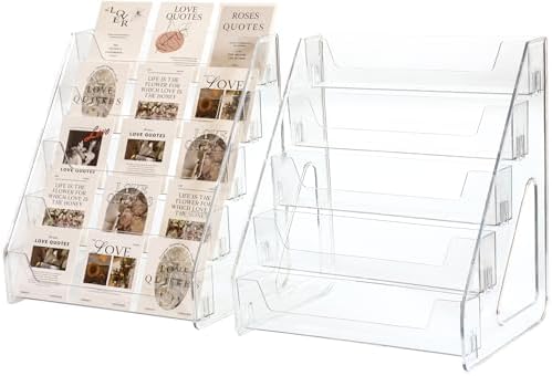 Card Display Stand set of 2, Clear 5-Tiered Shelf For Greeting Card, Stickers, Postcard, Sports Graded Card, Football Baseball Basketball Cards, Table Top Holder Display Rack For Psa Slabs (2 Pack) by Rusnugic