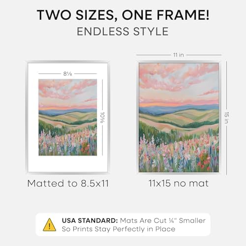 Homeforia 11x15 Silver Picture Frame, High-End Metal, 8.5x11 Mat, Glass - Image 2