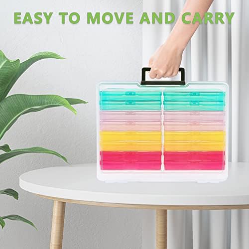 Photo Storage Box 5" x 7", 18 Inner Extra Large Photo Organizer Container, Plastic Craft Storage Box with Handle for Cards, Sticker, Seed, Scrapbooking, Craft, Classroom Supplies - Image 6