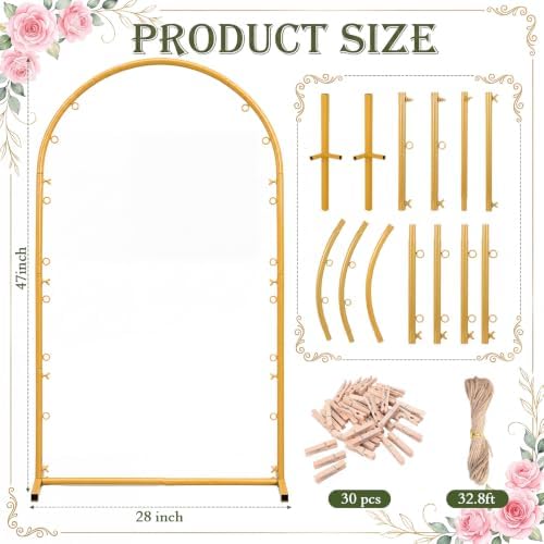 Mifoci 47 Inch Gold Metal Arch Photo Display Board W/30 Wooden Clip&string - Image 2