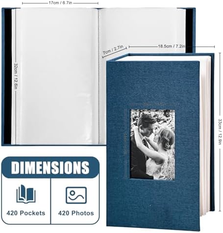 Photo Album 4x6 with 420 Pockets, Slip-in Picture Albums, Linen Cover Memory Book with Front Window, Vertical pages Photo Book for Wedding, Family, Anniversary, Baby, Vacation(Blue) - Image 6