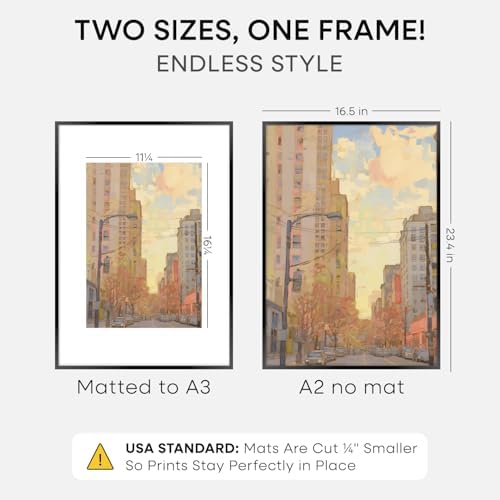 Homeforia A2 Black Picture Frame, High-End Metal, A3 Mat, Glass - Image 2