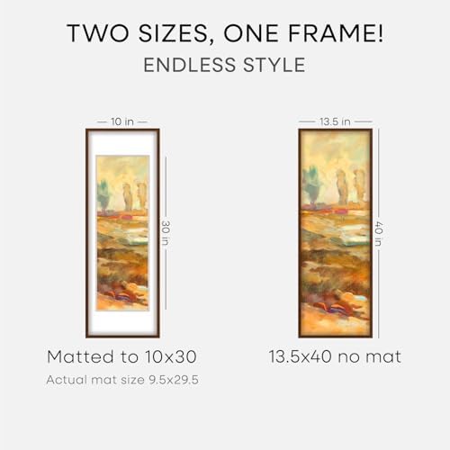 Homeforia 13.5x40 Brown Oak Picture Frame, High-End Wood, 10x30 Mat, Glass - Image 2