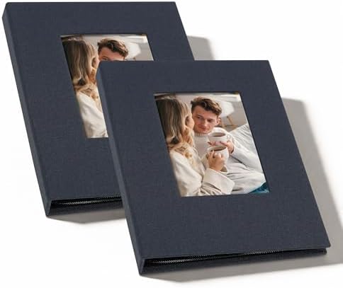 Small 4x6 Photo Album 24 Pockets Linen Cover Gray Blue 2 Pack by Remowith