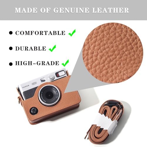 CAIYOULE EVO Camera Case for Fujifilm Instax Mini EVO,Genuine Leather Carrying Case，Includes Mini Camera Bag, Photo Album, Woven Hand Strap, Lens Cap, Screen Protector, Photo Frame - Brown - Image 5