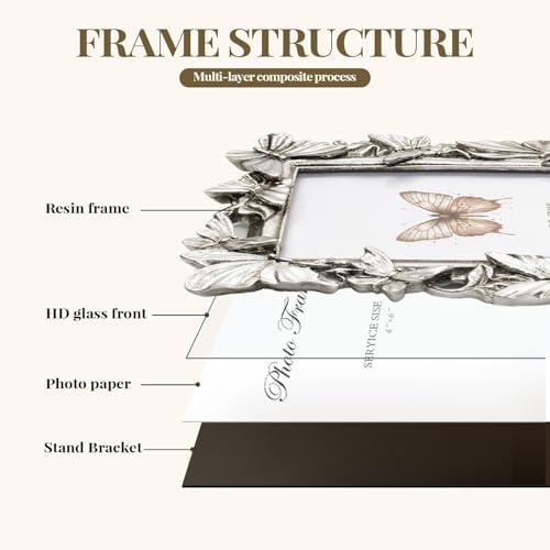 Cuspin 4x6 Picture Frame Silver Butterfly Photo Frame Vintage Elegant Decor - Image 6
