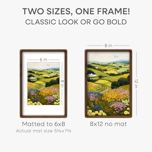 Homeforia 8x12 Mortise&Tenon Walnut Picture Frame, 6x8 Mat, Glass - Image 3