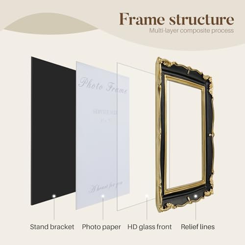 Cuspin 5x7 Picture Frame Black Gold Vintage Ornate Textured Resin Frame - Image 5