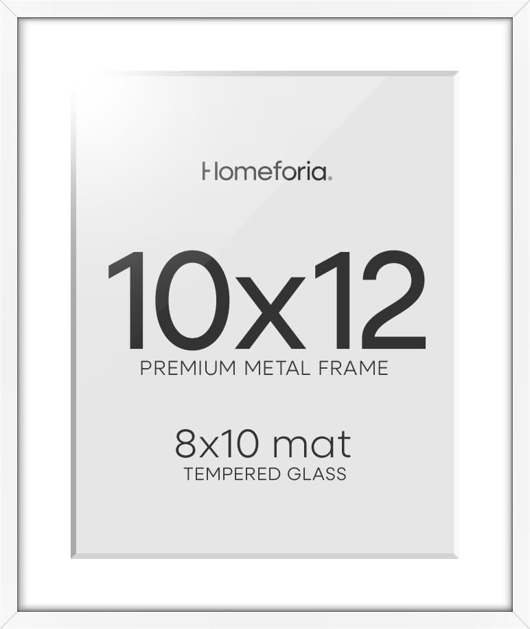 Homeforia 10x12 White Picture Frame, High-End Metal, 8x10 Mat, Glass by Homeforia
