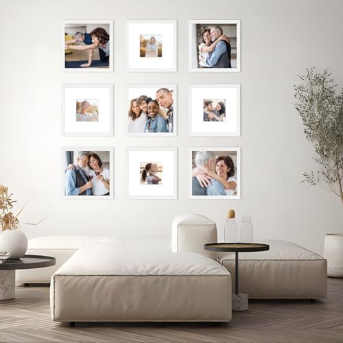 8x8 Picture Frame Set of 6, Display Pictures 4x4 with Mat or 8x8 Without Mat, Tabletop Display and Wall Hanging Photo Frame, Collage Wall Decor Gallery Wall Frame Set,White - Image 3