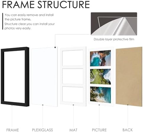 DUENPY 8x14 Collage Picture Frame Displays Three 4x6 inch Photos Black - Image 3