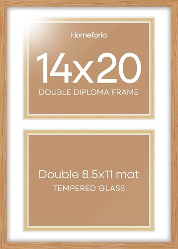 Homeforia 14x20 Natural Oak Diploma Frame, High-End Wood, 8.5x11 Mat, Glass by Homeforia