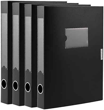 HUA JIE 4 Pack A4 Storage File Boxes Plastic Archives Cases with Lid,Black by HUA+JIE