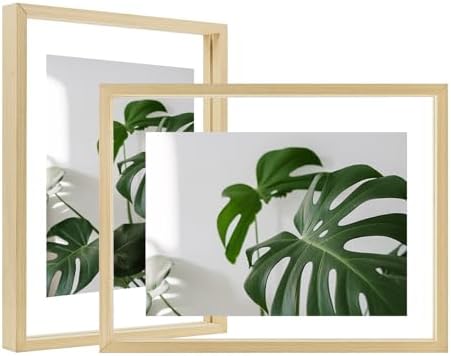 Egofine 8.5x11 Floating Frames Set of 2, Double Plexiglass Picture Frame, Made of Solid Wood Display Any Size Photo up to 8.5x11, Wall Mount or Tabletop Standing, Natural Wood by Egofine