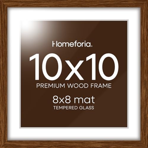 Homeforia 10x10 Brown Oak Picture Frame, High-End Wood, 8x8 Mat, Glass by Homeforia