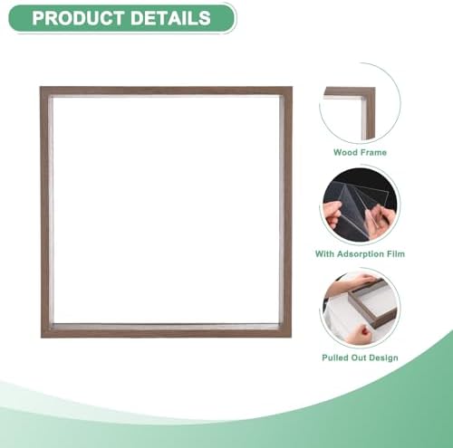 M METERXITY 1-Pack Dried Flower Frame, 10 x 10 Inch Double Acrylic Wooden Dried Flower Photo Floating Frame for Tabletop/DIY/Handicrafts [Coffee] - Image 2