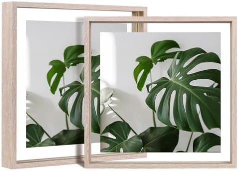 Egofine 12x12 Floating Frames Set of 2, Double Plexiglass Picture Frame, Made of Solid Wood Display Any Size Photo up to 12x12, Wall Mount or Tabletop Standing, Rose Pink by Egofine