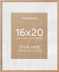 Homeforia 16x20 Natural Oak Picture Frame, High-End Wood, 11x14 Mat, Glass by Homeforia