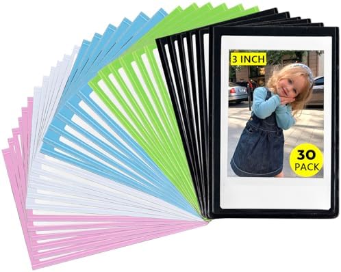 CAIYOULE 30 Pack Mini 3 Inch Magnetic Pocket Picture Frame for Fujifilm Instax Mini Polaroid Instant Film, Magnetic Photo Frame for Refrigerator, Fridge Magnet Frame Decor for School, Office, Colorful by CAIYOULE