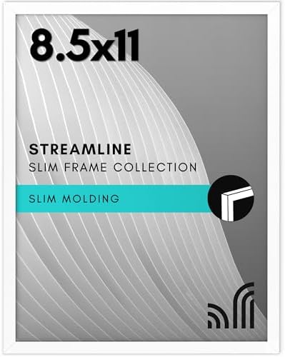 Americanflat 8.5x11 Picture Frame with Shatter-Resistant Glass - Streamline Collection - Thin Border Photo Frame for Tabletop and Wall Display - Hanging Hardware and Easel Stand Included - White by Americanflat