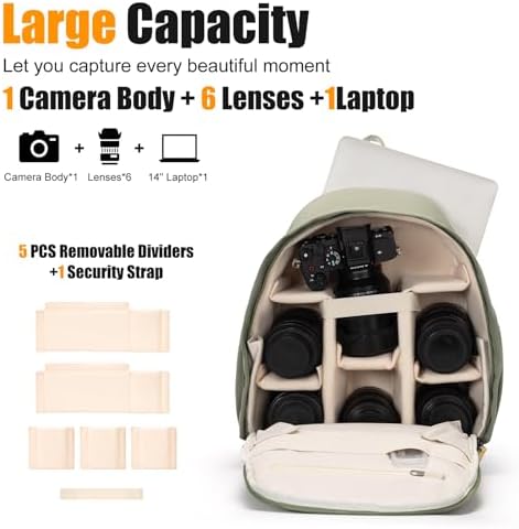 Cwatcun Midi Camera Backpack for Women, Compact DSLR Bag with Tripod Strap - Image 3