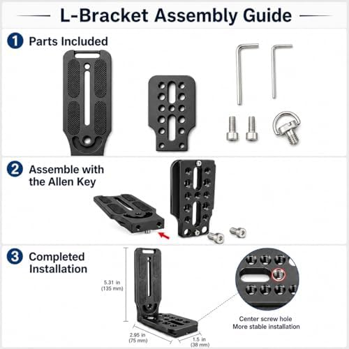 DSLR Camera L-Bracket, Vertical & Horizontal Switching Quick Release Plate, Compatible with Canon Nikon Sony DJI Osmo Ronin Zhiyun Stabilizer, Tripod & Monopod - Image 5