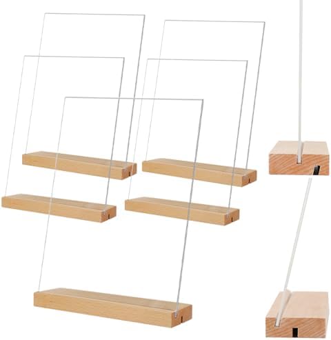 TONICE 8.5 x 11 Acrylic Sign Holder with Wood Base 5 Pack L/T Shape Vertical or Slant Back Display for Wedding, Restaurant, Store, Office, Hotel by TONICE