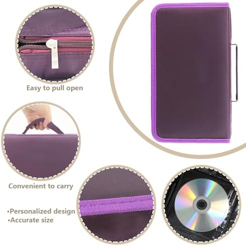 DVD Case CD Storage,128 Capacity CD Cases Holder DVD Storage Case Holders CD DVD Disc Case Storage Wallet Binder for Car Home Office Travel (128 Purple) - Image 3