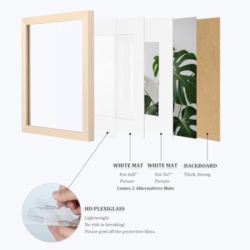 Egofine 9x12 Picture Frames Set of 4, Made of Solid Wood Covered by Plexiglass 5x7 and 6x8 with Mat or 9x12 without Mat, for Table Top Display and Wall Mounting Photo Frame Oak Wood - Image 4
