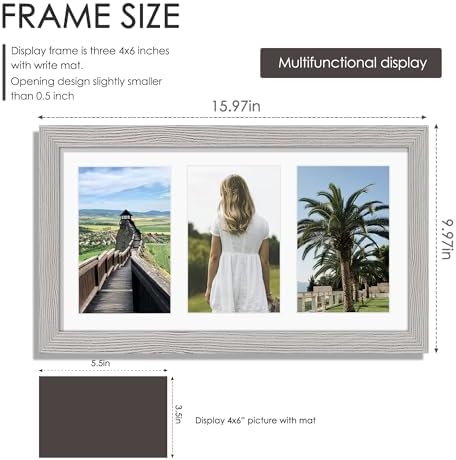 DUENPY 8x14 Collage Frame For 3 4x6 Photos Grey - Image 2