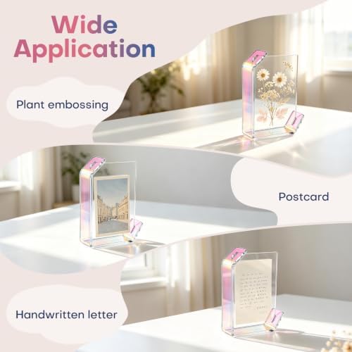 3.5x5inch L Shaped Acrylic Picture Frame, 2 Pack Double Sided Floating Photo Stand for Tabletop, Horizontal Vertical Display Holder Home Office Decor Family Wedding Anniversary, Iridescent - Image 6