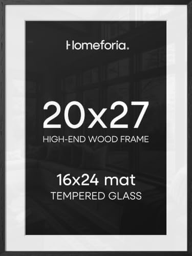 Homeforia 20x27 Black Oak Picture Frame, High-End Wood, 16x24 Mat, Glass by Homeforia