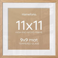 Homeforia 11x11 Natural Oak Picture Frame, High-End Wood, 9x9 Mat, Glass by Homeforia