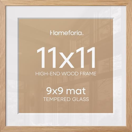 Homeforia 11x11 Natural Oak Picture Frame, High-End Wood, 9x9 Mat, Glass by Homeforia