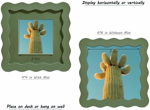 6x6 Green Picture Frame with Mat for 4x4, Curved Wavy Edge Deco Wooden Real Glass, Vertical or Horizontal Display Photo Gallery Wall & Tabletop Frame - Image 3